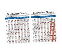 DECOMELODY Electric Bass Chord Chart 72 Different Chords for 4 String Bass Guitar and 12 Standard Western Keys on Paper for Beginner Performers and Practice Sessions