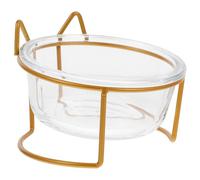 DECOMELODY Elevated Glass Pet Bowl for Cats with Slant Design High Base Tilted Cat Food and Water Feeder Single Raised Feeding Dish and Small Pets