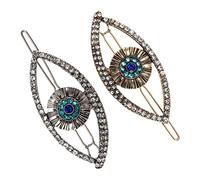 DECOMELODY Evil Eye Hair Clips Devil's Eye Hairpin Rhinestone Barrette 2pcs Antique Gold Silver Alloy Hair Accessories for Women for Party Wedding Daily Use