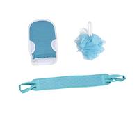 DECOMELODY Exfoliating Bath Wash Glove and Back Scrubber 3pcs Set, Blue-green Shower Towel for Deep Cleaning and Dead Skin Removal, Bath Accessories for Women and Men