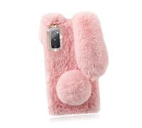 DECOMELODY Fluffy Rabbit Shaped Tpu Phone Case Soft Plush Protector for Fe Winter Warm Furry Shell Adorable Cartoon Design for Women Pink