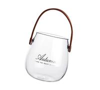 DECOMELODY Glass Storage Jar with Leather Handle Small Autumn Brown Vase for Home Décor Desktop Flower Vessel Indoor Gardening Terrarium Accessory