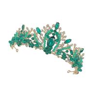 DECOMELODY Gold Bridal Crystal Crown Tiara Green Diamonds Handmade Wedding Hair Accessory for Women Bridesmaid Wedding Ceremony
