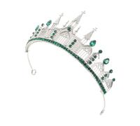 DECOMELODY Gothic Dark Queen Tiara Hair Accessory with Silver Green Crystals, Prom and Festival Crown with Combs for Carnival, Birthday, and Banquet Hair Styling
