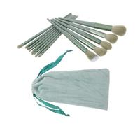 DECOMELODY Green Makeup Brush with Portable Velvet Bag Ergonomic Plastic Handles for Cosmetics Application Suitable for Professional Home Travel Use Includes Blush Powder Foundation Brushes