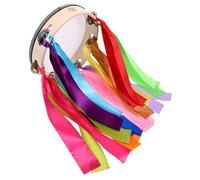 DECOMELODY Hand Drum Tambourine with Ribbons for Dance Performances and Sports Events, Dual-sided Wooden and Cloth Design, Sturdy Percussion Instrument Suitable for Beginners and Playing