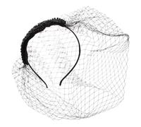 DECOMELODY Handmade Black Mesh Headdress with Diamond Decor Vintage Veil Headwear for Women Elegant Retro Style Hair Accessory Suitable for Weddings and Parties