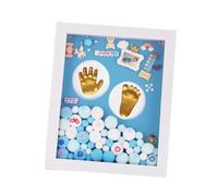 DECOMELODY Handprint Footprint Makers Kit Medium Blue with Gold Ink, Newborn Boys Keepsake Photo Frame for Memory, Birthday Set with Ink Pads and DIY Milestone Frame