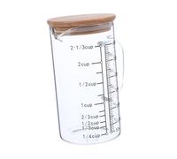 DECOMELODY Heat-Resistant Glass Measuring Cup Glass Mug with Lid Cooking Measuring Cups Transparent Wooden