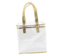 DECOMELODY Insulated Food Transport Tote Portable 10-inch White Thermal Cake and Pizza Storage Bag Gold Trim Double Layer 35x35x30cm for Baking and Fresh Food