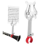 DECOMELODY Iron Clarinet Lyre Music Sheet Clip with Coated Clamp Firm Grip Marching Band Holder for Trumpet and Wind Instruments Silver Music Holder for Outdoor Use
