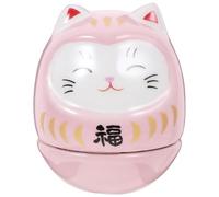 DECOMELODY Japanese Style Ceramic Cat Figurine Tumbler Desktop Ornament Sturdy Pink Cat Statue Creative Home Décor Accent for Office Or Living Room
