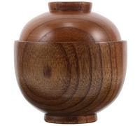 DECOMELODY Japanese Style Wooden Miso Soup Bowl with Lid Heat Retentive Rice and Soup Container for Asian Cuisine Japanese-Inspired Tableware for Home and Restaurant Use