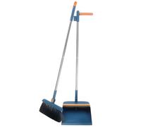 DECOMELODY Long Handle Broom and Dustpan Set with Soft Bristles and Hair-Resistant Design, Stable Dustpan for Home Floor Cleaning, Two-Piece Folding Mocha Blue Household Cleaning Tool Random