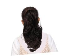 DECOMELODY Long Wavy Clip-in Ponytail Hair Extension Synthetic Claw Hairpiece for Women Natural Looking Curly Volume Enhancer Brown Black
