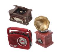 DECOMELODY Mini Record Player Ornament Retro Vintage Resin Gramophone and Radio Figurines Silent Display Decorations for Home Dollhouse Music Classrooms Collectors Classic Design