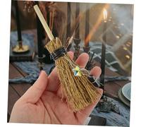 DECOMELODY Mini Witch Broom Charm with Black Crystal Moon Ab Pentagram Pendant for Car Hanging DIY Craft Accessory Halloween Decoration Gift for Wicca and Party Use