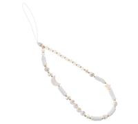 DECOMELODY Moon Star Beaded Phone Lanyard with Pearl Accent Handmade Soft Clay Mobile Phone Wrist Strap for Women White