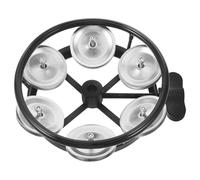 DECOMELODY Mounted Hi Hat Tambourine with Single Row Jingles, Black Frame Drum Set Percussion Accessory with Mounting Bolt for Drummers and Guitarists, Hi Hat Rattle Bell for Live Performance