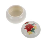 DECOMELODY Multi-function Mini Ceramic Storage Holder White Peony Design Refillable Makeup Sample Bottle Cosmetic Cream Jar Elegant Tea Container for Travel and Desktop Decoration