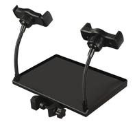 DECOMELODY Multifunctional Mic Sound Card Holder Tray Clamp, Small 20x14cm Microphone Storage Stand for Dual Devices Detachable Box, Suitable for Live Streaming and Recording