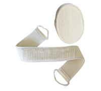 DECOMELODY Natural Loofah Bath Ball and Back Rub Strip Long Beige Exfoliating Towel with Dual Hand Straps for Easy Body Cleaning and Callus Removal and Comfortable for Daily Shower Use