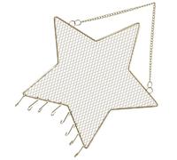 DECOMELODY Nordic Star-shaped Iron Wall Hanging Earring Organizer Jewelry Display Rack for Women, Gold Metal Mesh Ear Holder with Hanging Necklace Organizer for Home Storage