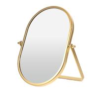 DECOMELODY Oval Dressing Mirror with Rotation Small Gold Metal Frame Vanity Tabletop Mirror for Desk Bathroom Bedroom Clear HD Reflection for Makeup and Shaving