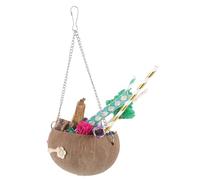 DECOMELODY Parrot Toy Hanging Chewing Toy Set with Colorful Accessories for Foraging and Shredding Natural Coconut Shell Material Suitable for Pet Parrots and Caged Birds Random Color