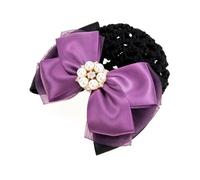 DECOMELODY Pearl Hair Bun Cover and Bow Hair Snood Net Net Purple Mesh Hairnet Clip for Professional Women for Work and Formal Occasions