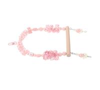 DECOMELODY Pink Beaded Parrot Swing with Wooden Platform Rope Perch for Cockatiels and Parakeets Natural Beak Conditioning Bird Cage Interactive Climbing Playground Accessory Easy to Install