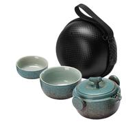DECOMELODY Portable Ceramic Tea Set for One with Japanese Style Teapot and Cups Travel-Friendly Gongfu Tea Set with Artificial Leather Case and Preserves Natural Flavor