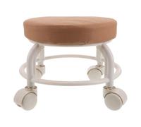 DECOMELODY PU Leather Rolling Beauty Stool with 360° Swivel, Small Round Salon Footrest on Wheels for Spa, Home Office, Brown