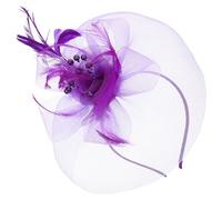 DECOMELODY Purple Mesh Headband Clip with Plume Wedding Hair Decor for Women, Tea Party Hairpin Headdress, Bridal Race Day Hair Accessory