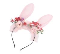 DECOMELODY Rabbit Ear Headband Lightweight Bunny Flower Hair Hoop Party Costume Accessory for Easter Masquerade Carnival and Year's Eve Celebration