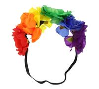 DECOMELODY Rainbow Floral Headband for Women Lgbt Pride Month Party Hair Accessory Rose Flower Crown Elastic Band for Cosplay Festival and Special Events