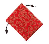 DECOMELODY Red Embroidered Tibetan Handwoven Silk Brocade Drawstring Pouch 13x16cm Traditional Chinese Jewelry and Coin Storage Bag for Special Occasions