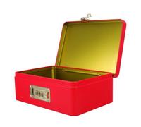 DECOMELODY Red Vintage Tinplate Rectangular Jewelry Storage Box with Combination Lock, Lockable Metal Keepsake Case for Small Trinkets and Souvenirs, Decorative Vintage Lock Box for Home