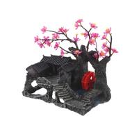 DECOMELODY Resin Mini Cottage Aquarium Decor with Plum Tree and Rockery Realistic Fish Tank Landscape Ornament for Underwater Ecosystem Simulation Low Maintenance Asian Theme Terrarium