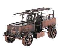 DECOMELODY Retro Metal Fire Engine Model Decor, Vintage Diecast Firefighting Vehicle Collectible, Antique Copper Desktop Ornament for Home Shelf and Party Decoration