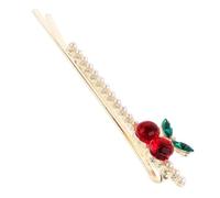 DECOMELODY Rhinestone Cherry Hairpin with Faux Pearl Elegant Side Clip for Women Stylish and Unique Hair Accessory for Daily Wear Parties and Special Occasions