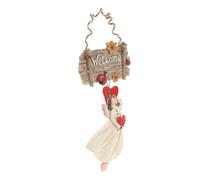 DECOMELODY Rustic Christmas Angel Resin Hanging Ornament with Red Heart Retro American Style Welcome Tag for Door Window Decoration Vintage Holiday Charm Pendant for Festive Xmas Tree and
