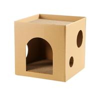 DECOMELODY Semi-closed Cardboard Cat Scratcher House with Kitten Scratching Pad Interactive Cat Scratcher Box Sturdy Pet Supply for Play and Rest