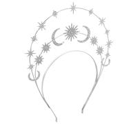 DECOMELODY Silver Goddess Moon Headband for Women, Double Layer Star and Moon Crown Hairband, Bridal Wedding Rhinestone Circle Headpiece for Prom and Festival