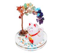 DECOMELODY Solar-powered Fortune Cat Statue with Vibrant Seven-color Crystal Tree Ornament for Living Office Decor Symbolizing Prosperity and Harmony Handcrafted Feng Shui Adornment for Home