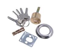 DECOMELODY Solid Brass Rim Lock Cylinder Replacement for Garage Door with Trim Ring Mounting Plate Screws and Keys Fits Nightlatch Style Front Door Locks Random Color
