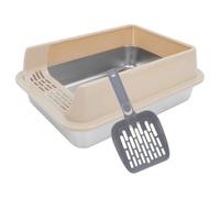DECOMELODY Stainless Steel Cat Litter Box with Lid, Metal Covered Litter Tray 40X30X20Cm, Deep Pan for Indoor Cats, Kittens, and Elderly Pets, Khaki