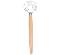 DECOMELODY Three Ring Oak Handle Flour Whisk for Baking Wood Handle Flat Whisks Dough Mixer for Bread Cookie Dough and Egg Beating Kitchen Mixing Tool for Professional and Home Use