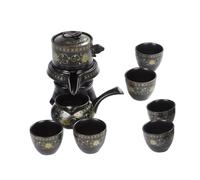 DECOMELODY Vintage Ceramic Teapot Kit with Rotating Semi Automatic Kettle for Office and Home Classic Chinese Style Tea Set for Social Gatherings and Tea Lovers Gift