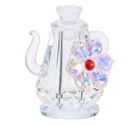 DECOMELODY Vintage Crystal Teapot Figurine with Floral Inlay Miniature Tabletop Craft for Home Office Decoration Elegant Collectible Art and Ceremonial Ornament